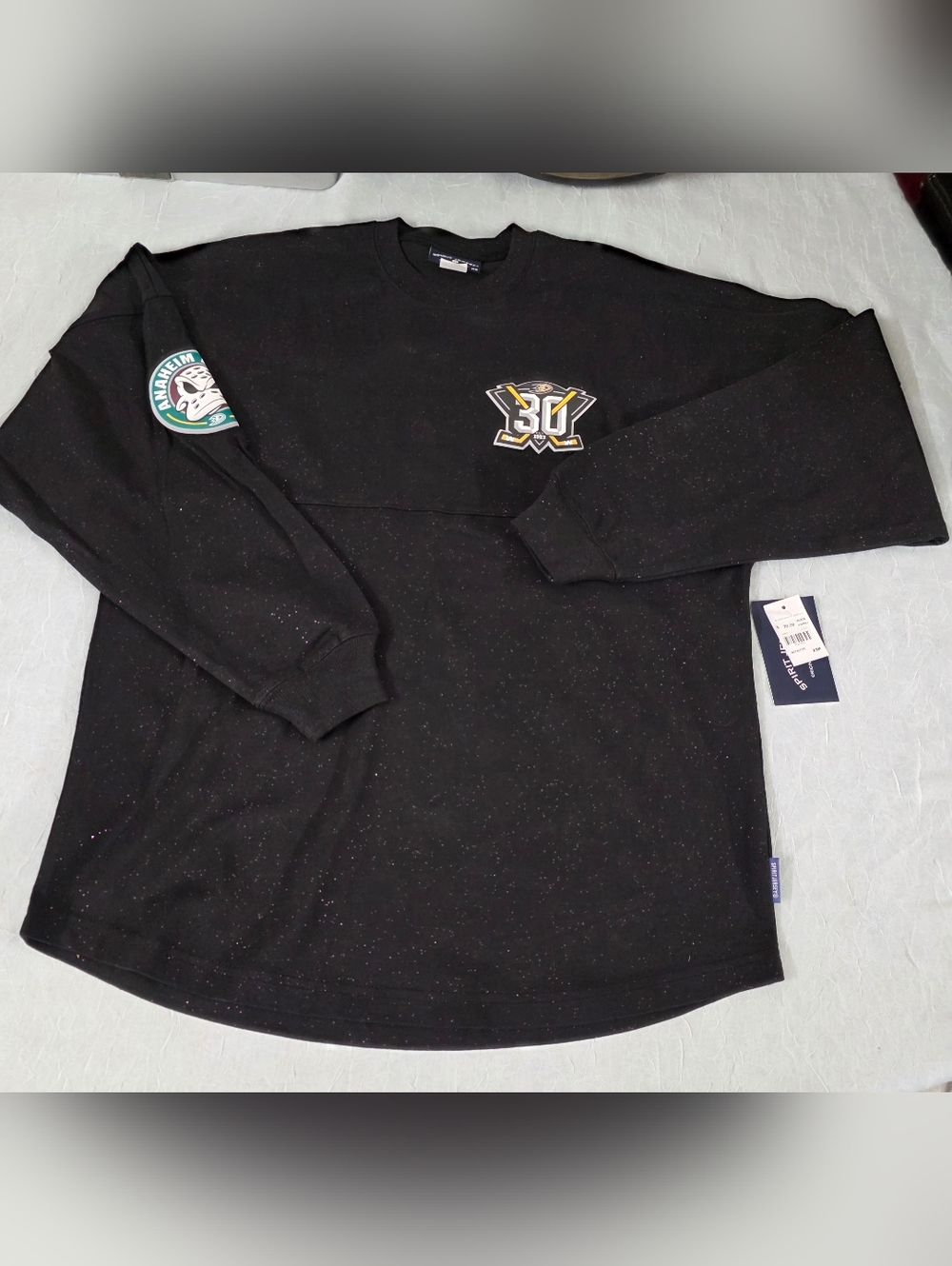 Anaheim Ducks Spirit Jersey 30th Anniversary Crew Glitter Sweatshirt NWT Size XS